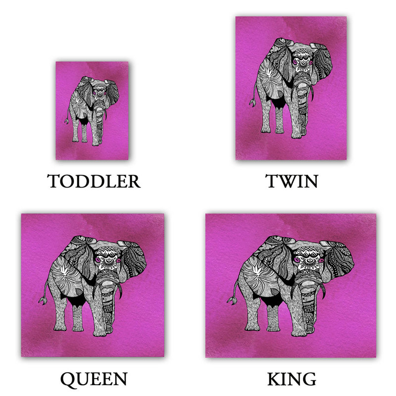 Ensemble de housse de couette Pom Tribal Elephant, 1 housse de couette grand + 2 taies standards, Rose / Noir