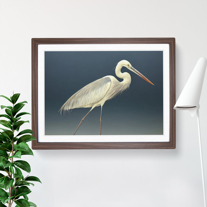 Astounding Heron Bird 1 Piece Single Picture Frame Wall Art, 46cm H x 64cm W x 2cm D, Walnut Framed