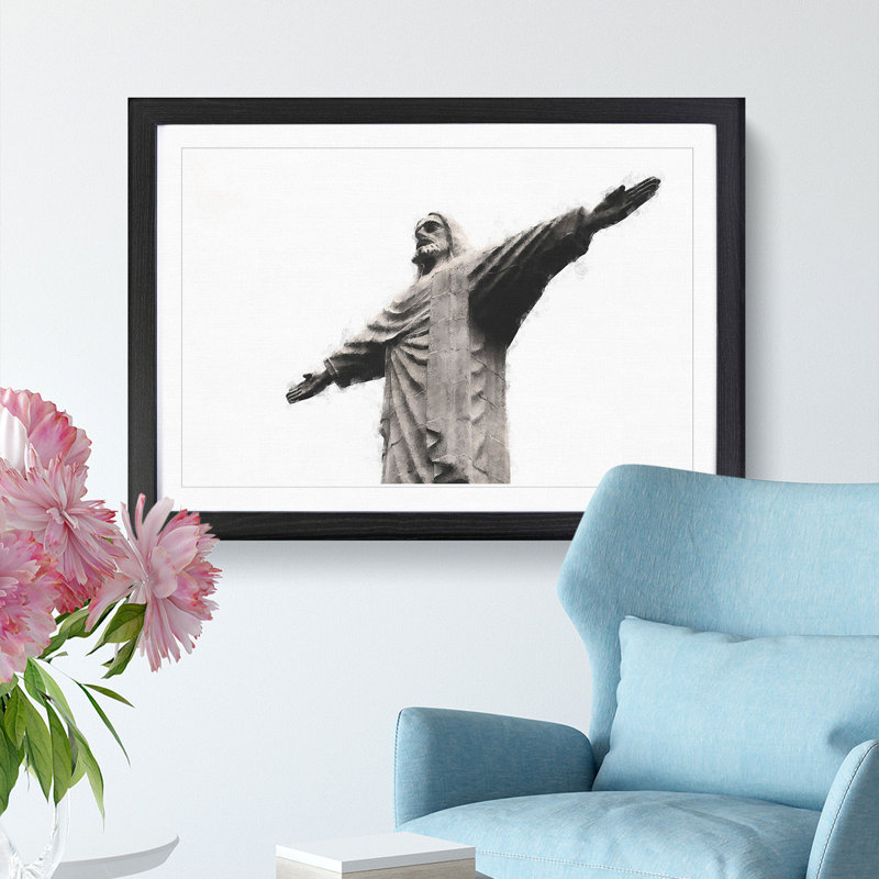 Corcovado in Rio De Janeiro Brazil - Picture Frame Graphic Art Print, Black Framed, 24cm H x 33cm W x 2cm D