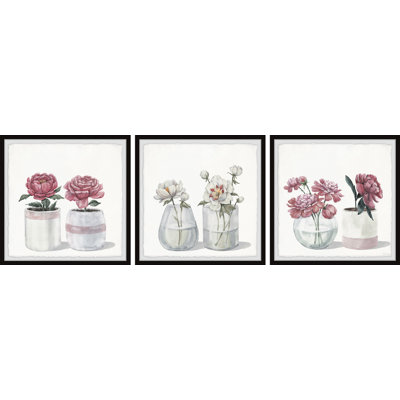 Joli triptyque de fleurs roses