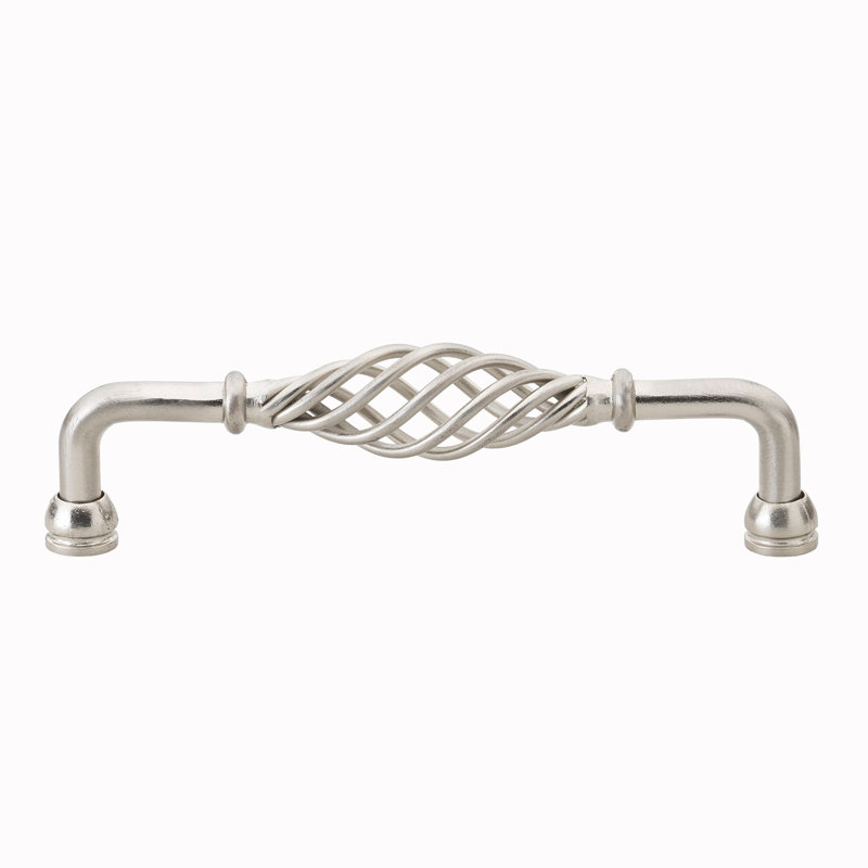 Poignée cage à oiseau cannelée centre à centre, Nickel satiné, 5.0625", 10