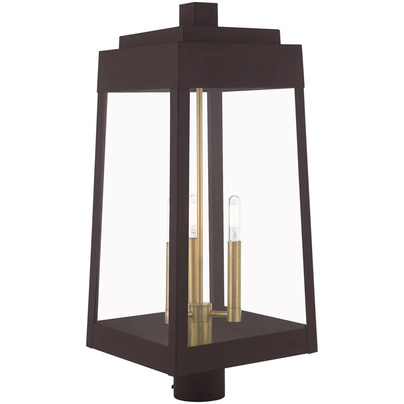 3-Light Post-Top Lantern Pendant with Seeded Glass Shade, 24.75" H x 10.50" W x 10.50" D, Bronze/Satin