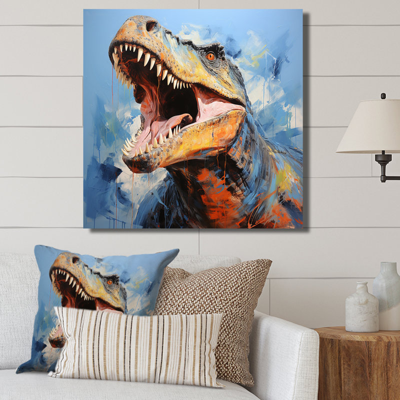 Chasseurs de dinosaures bleus - art de mur de dinosaure, H 36 po x l 36 po x P 1,5 po, Toile tendue