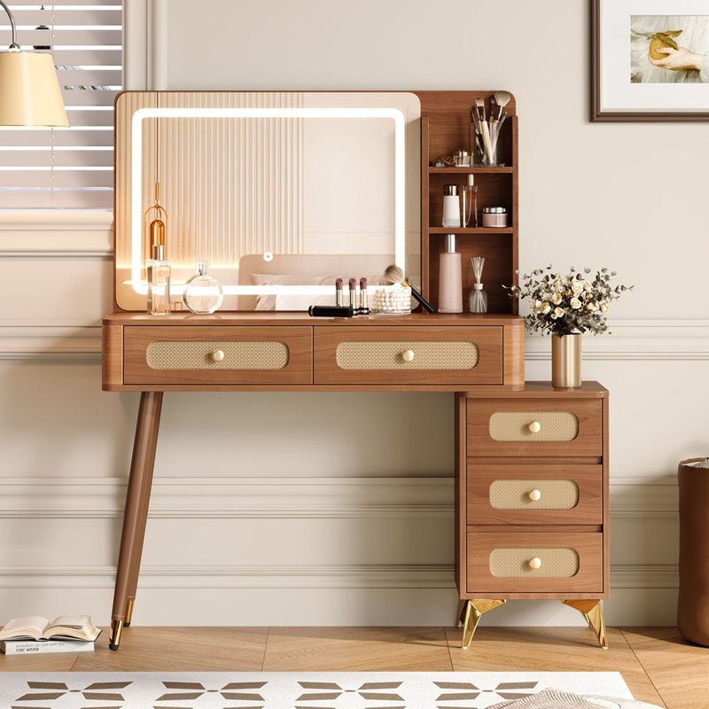 Coiffeuse 47 "avec miroir et lumières, Noyer