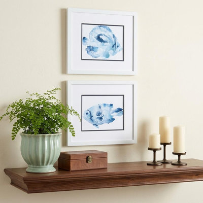 Ensemble de 2 aquarelles bleues, art encadré