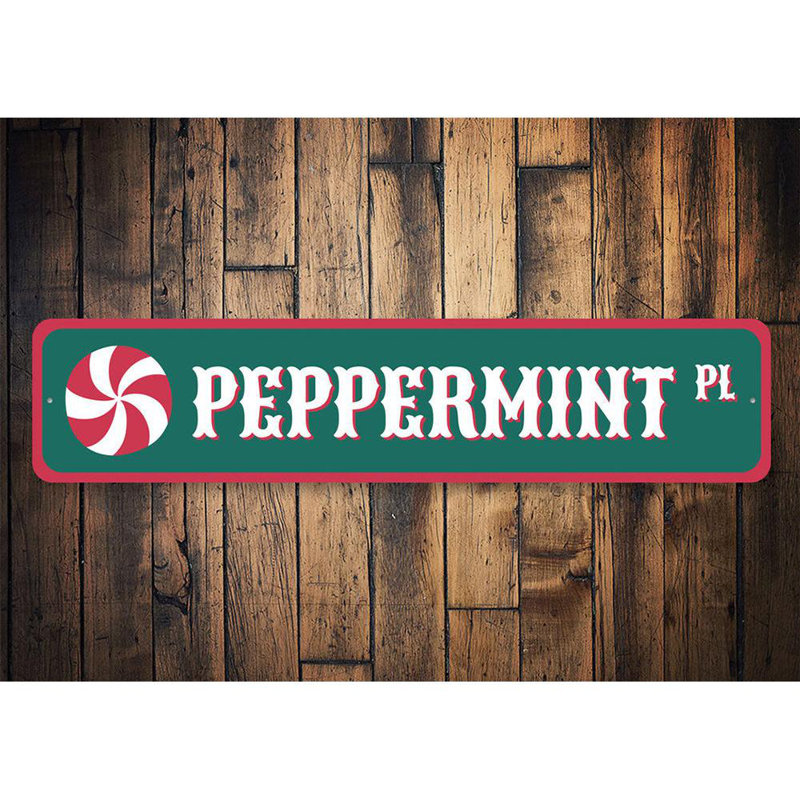 Plaque en aluminium «Peppermint Place Christmas», H 6 po x l 24 po x P 0,06 po