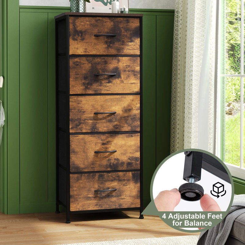 Commode 5 tiroirs Annyka, brun rustique, Noir / brun rustique