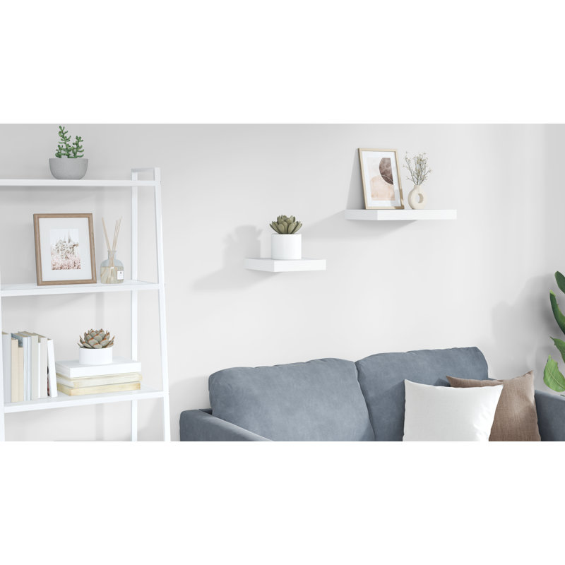 Wall Shelf  Wall Mounted Display Shelf for Photo Frame Set of 4, 1.5" H x 23.6" W x 9.3" D, High Gloss White, 1