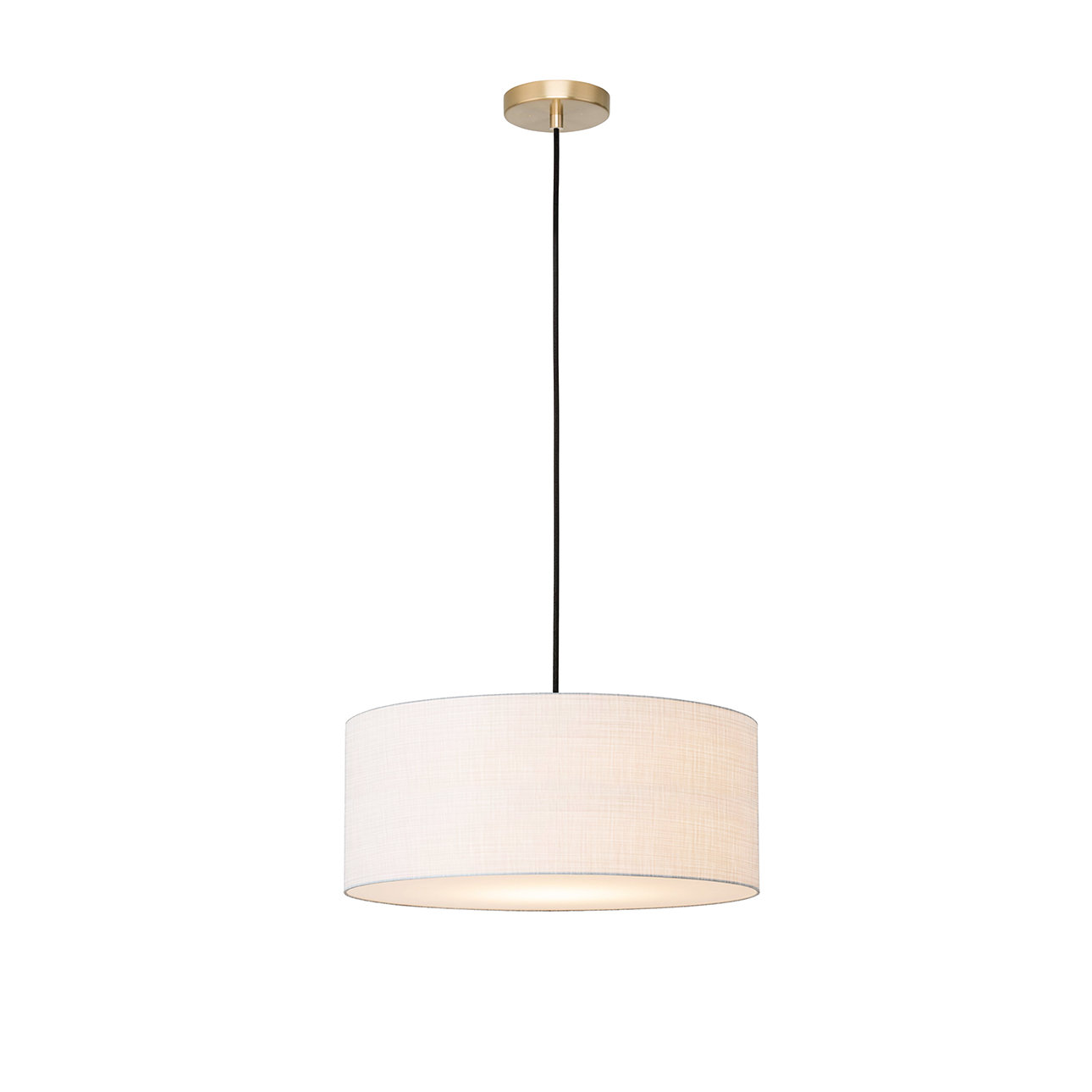 Stretch Pendant, White Linen Shade, Weathered Brass, White