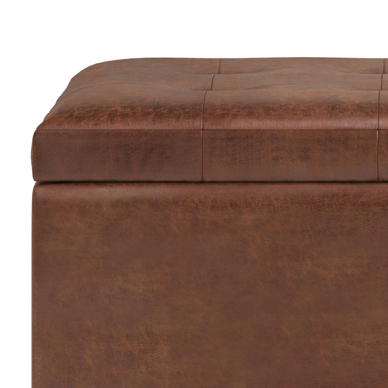 Cosmopolitan Distressed Saddle Brown Tufted Faux Leather Storage Ottoman