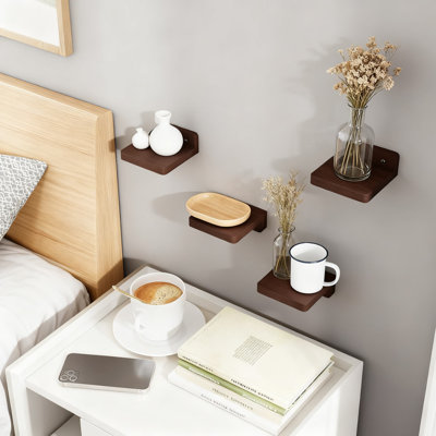 Floating Wall Shelves Set Of 4, Small Wooden Display Shelves For Home Decor And Storage, Minimalist Square Design For Bedroom, Bathroom, Kitchen, And Office