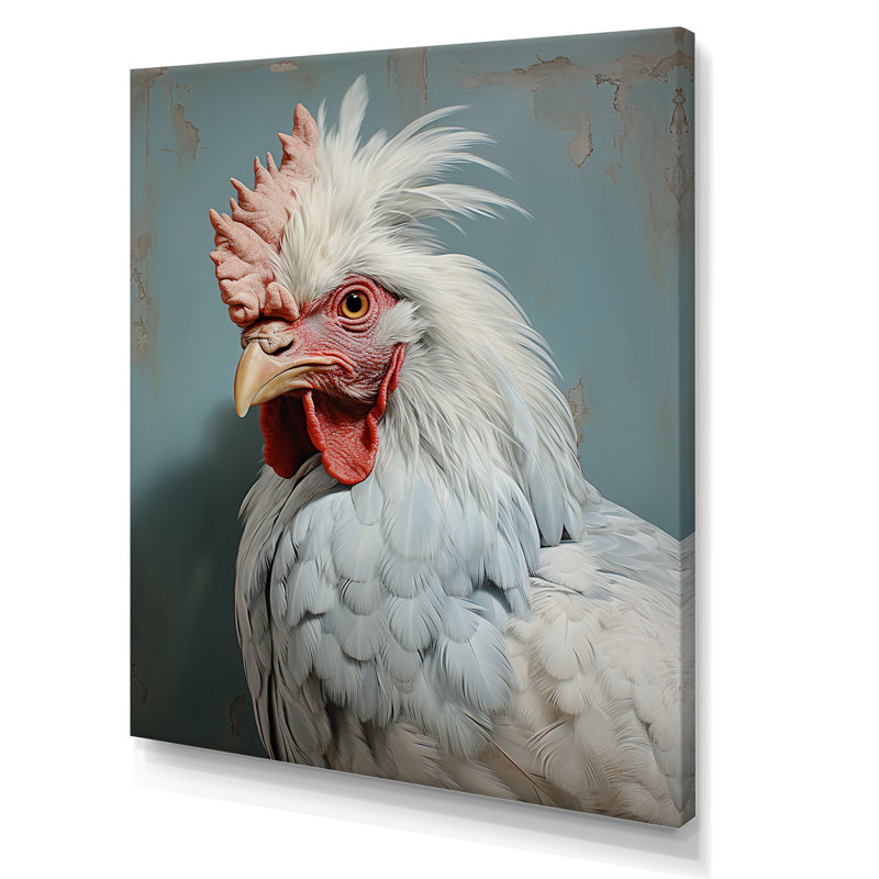 «Majestic Rooster Portrait» - Art mural animal, Toile tendue, H 32 po x l 24 po
