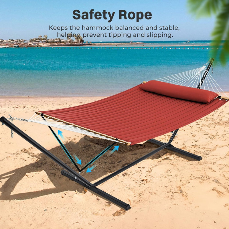 Hamac avec support, hamac extérieur matelassé pour 2 personnes, coussin amovible et épandeurs en bambou, Bourgogne