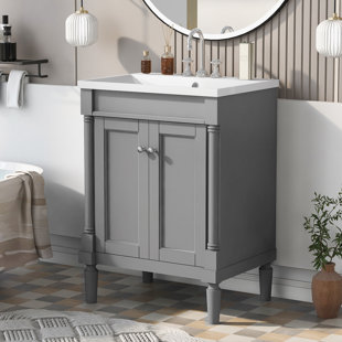 Kleankin 24 Bathroom Under Sink Cabinet With Storage, Pedestal Sink Cabinet,  Adjustable Shelf And Open Bottom Shelf, Grey : Target