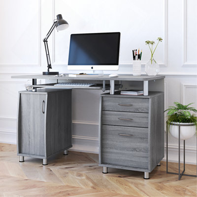 Bureau d'ordinateur complet avec rangement, gris