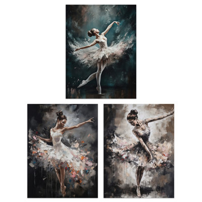 Ballet Dancers Graceful Ballerinas Dancing Poses - 3 Piece No Frame Print Set