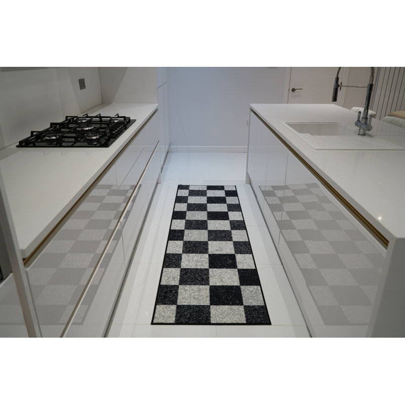 Mistie Non-Slip Geometric Doormat, Black/White, Rectangle 80 x 300cm