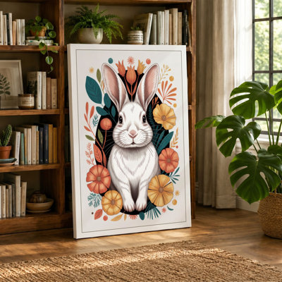 Autumn Rabbit Botanical - Wrapped Canvas