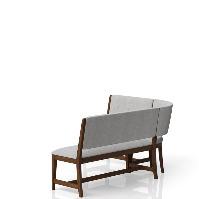 Beige Curved Dining Bench - Mid-Century Modern Influence Solid Wood + Space Saving Feature Upholstered Look Concept