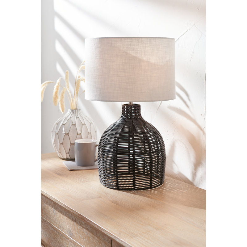 Caswell Wicker/Rattan Table Lamp, Black 