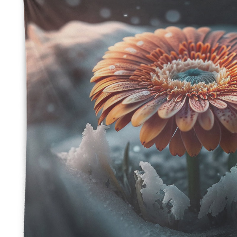 Polyester, marguerite fleurie en tapisserie hivernale, H 32 po x l 39 po