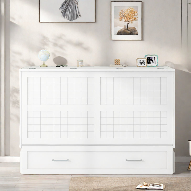 Mobile Murphy Bed With A Big Drawer And Little Shelves On Each Side