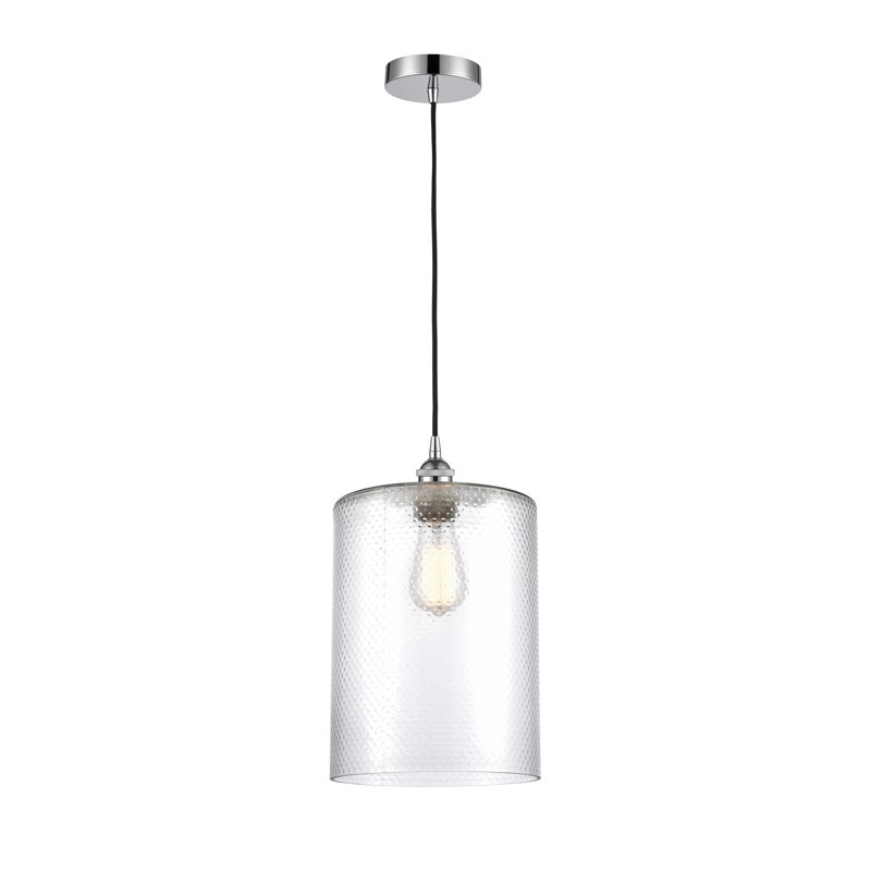 Luminaire suspendu cylindrique simple à 1 lumière Karon, Transparent, Chrome poli