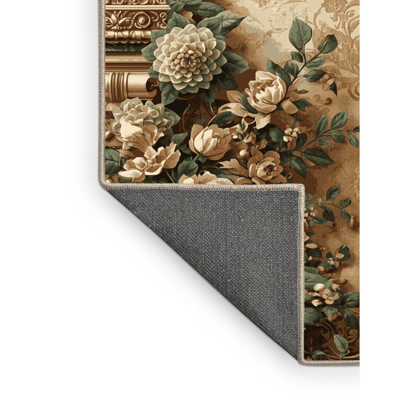 Tapis floral moelleux et moelleux à motif floral de couleur beige Dylan, 8 x 10