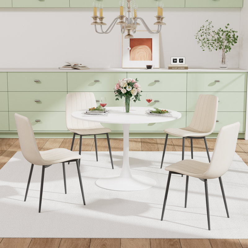 Ensemble 5 pièces de table et chaises de salle à manger style Mid-Century, Crème, Blanc