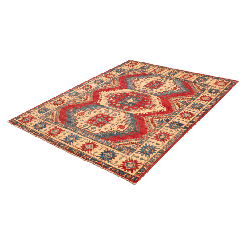 Tapis rouge / bleu / crème en laine noué à la main de conception unique 8 pi 3 po x 10 pi 8 po New Age Tremont