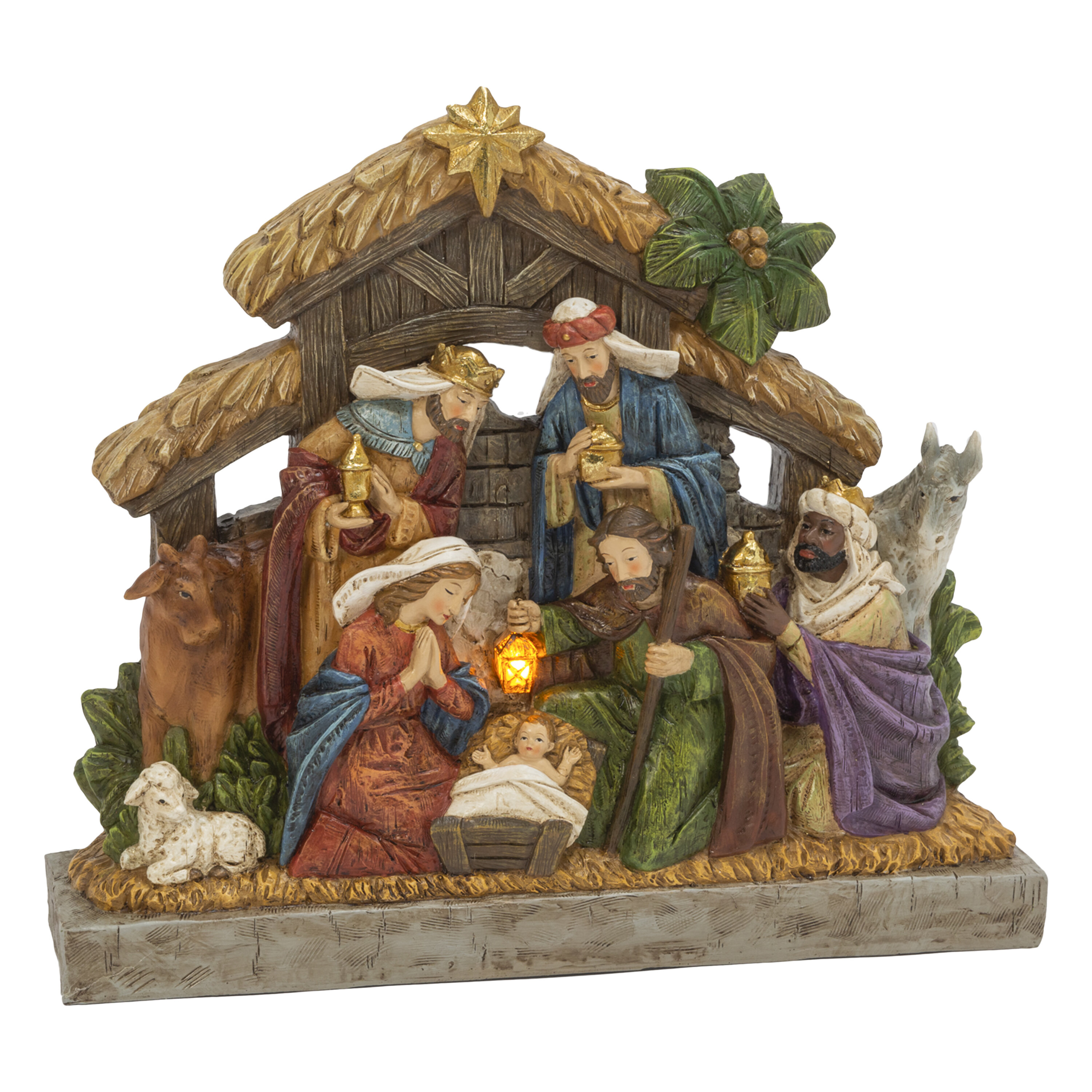 The Holiday Aisle® 17.7 Illuminated Resin Nativity Stable Scene With ...