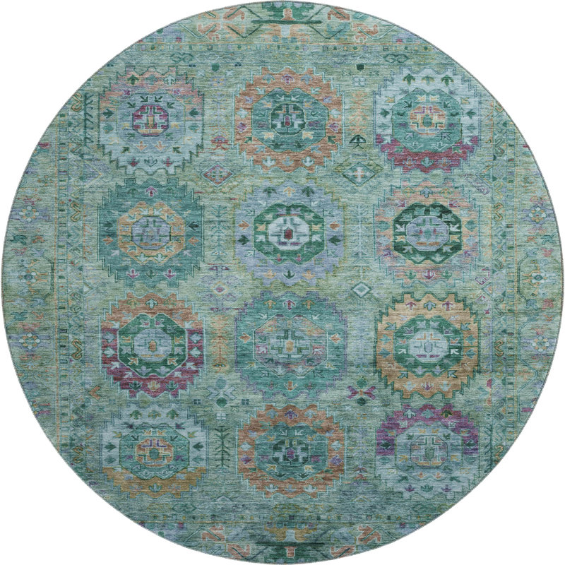 Premium Machine Washable Mayfield AMF2228 Panel Rug, Teal, 8' Round