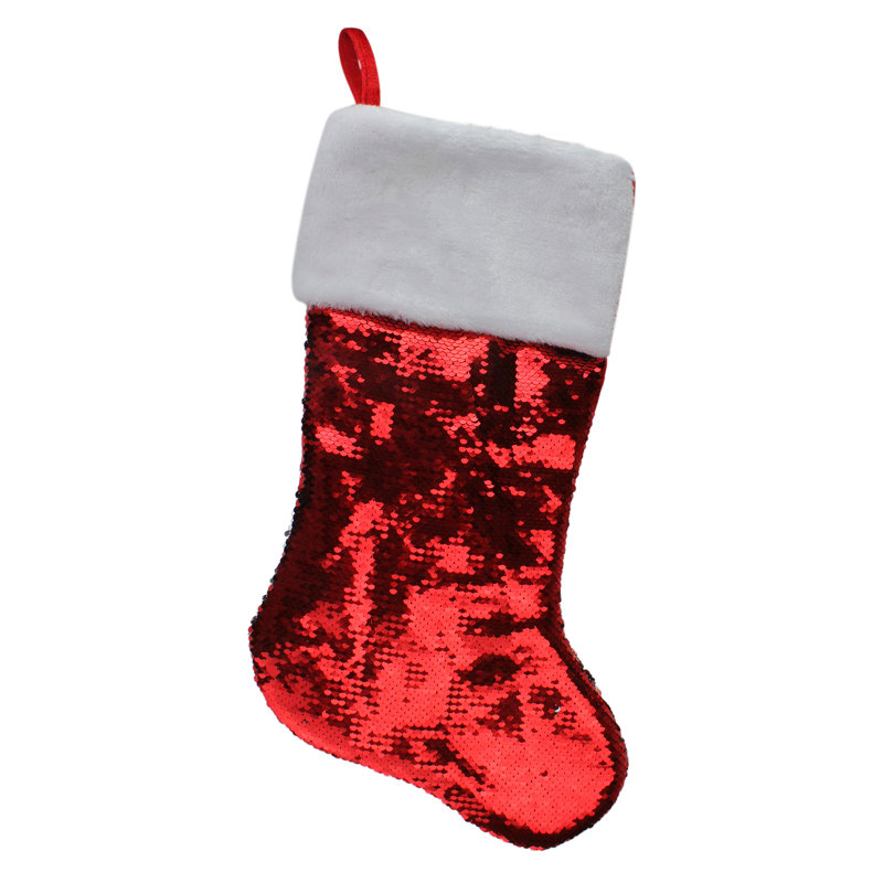 Chaussette de Noël réversible à paillettes, Rouge / argenté, H 22 po x l 10,5 po