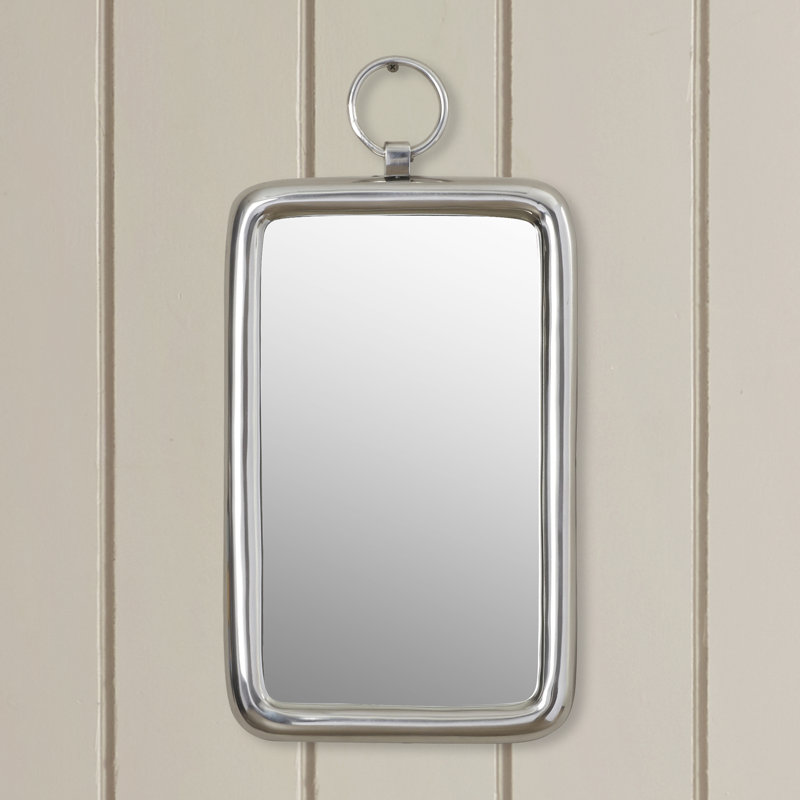 18" x 11" Society Chic Silver Wall Mirror w/ Metal Frame and Ring Detail, for Contemporary Home or Office Decor, Modern Wall Decor, Metallic Accent, Living Room, Entryway, Bathroom, Bedroom, Dresser Tray