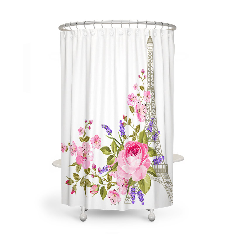 Rideau de douche simple, Blanc, rose, H 93 po x l 70 po x P 6 po