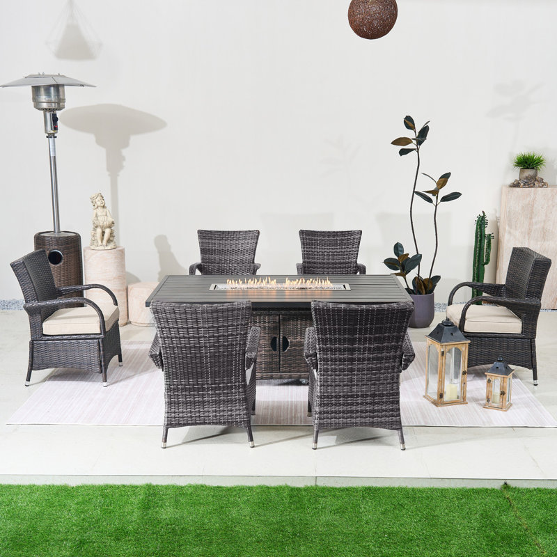 6 - Person Rectangular Outdoor Dining Set With Cushions, Brown