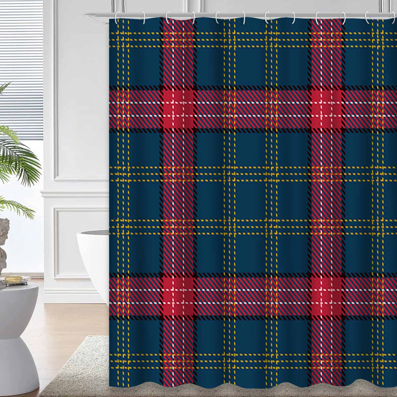 Rideau de douche tartan avec 12 crochets, L 72 po x l 78 po