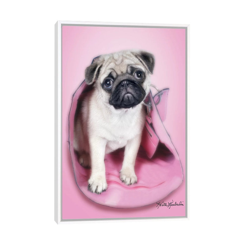 Pug In A Purse by Keith Kimberlin - Print on Canvas, 66.04 cm H x 45.72 cm W, White Framed