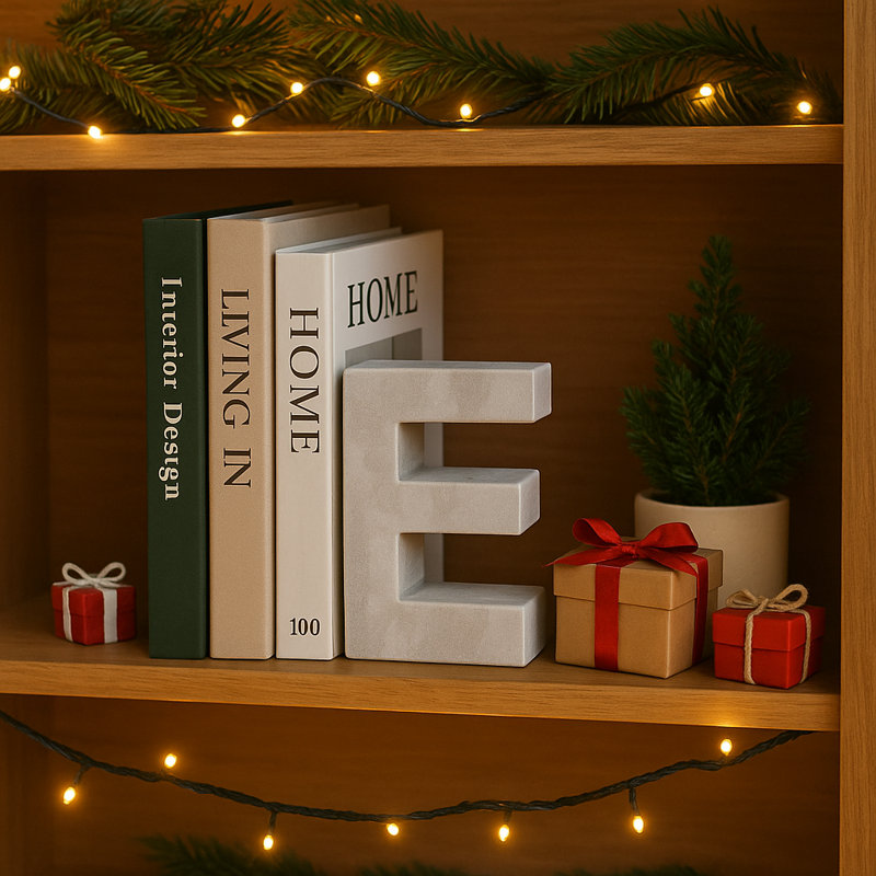 Serre-livres lettre E naturel