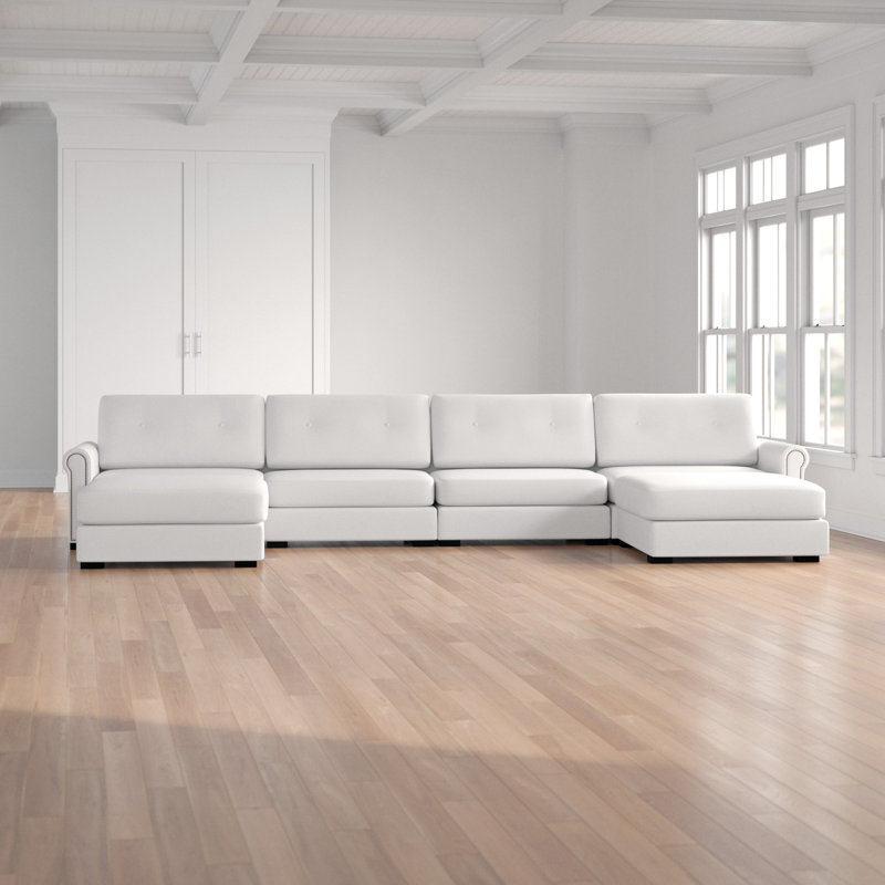 Canapé modulaire symétrique en lin avec repose-pieds 166 po Mosely, Revolution® blanc cassé