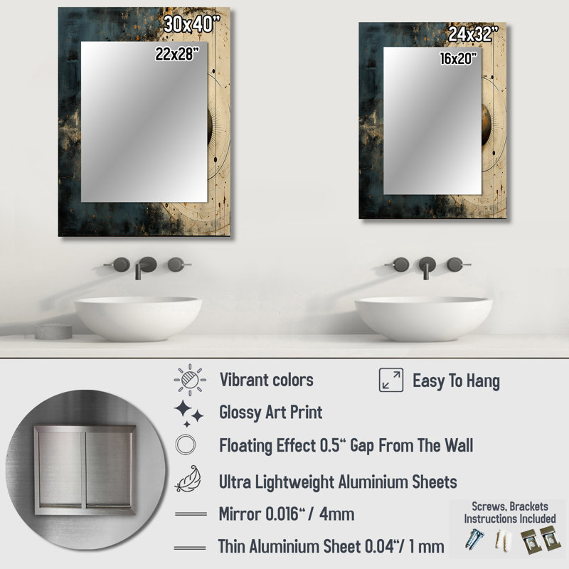 Minimalism Astrology Beige & Black - Astrology Decorative Wall Mirror, Blue Large Mirror, Printed Metal Art, 32" x 24"