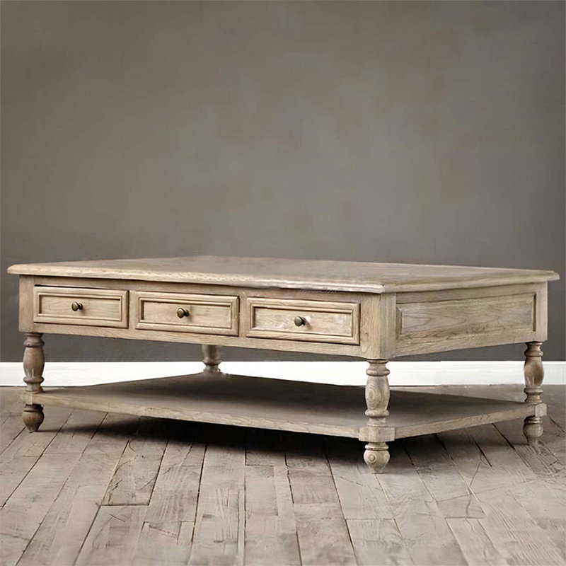 Retro Solid Wood Rectangular Coffee Table, Burlywood