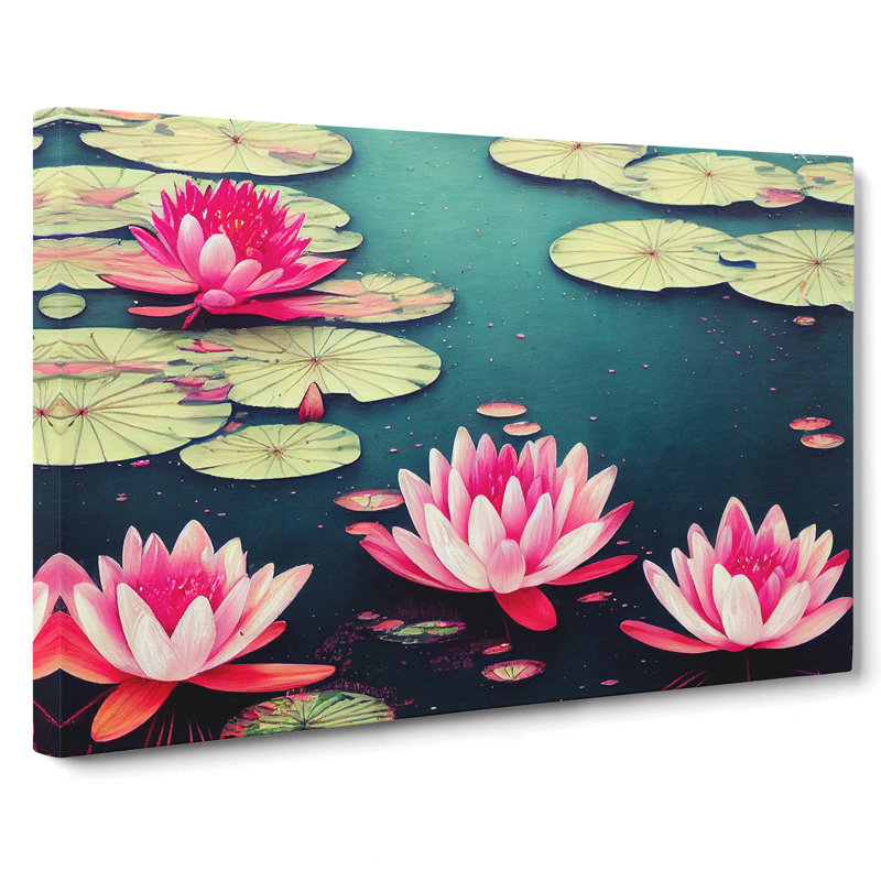 XXX-H1022-WF-10100X Water Lily Pond Painted Vol.1 - Wrapped Canvas Painting, 35cm H x 50cm W x 3cm D
