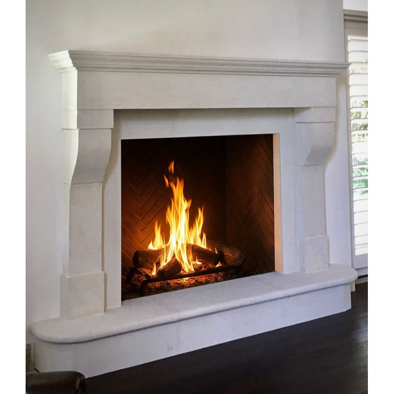 WFR-San Rafael Fireplace Mantel – Hand-Carved Natural Cantera or Limestone Surround | Spanish Revival Stone Mantel with Bullnose Hearth