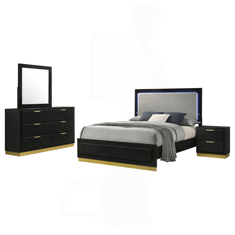 Ensemble de chambre avec très grand lit 4 pièces blanc, Grand lit, Noir, noir, noir, noir