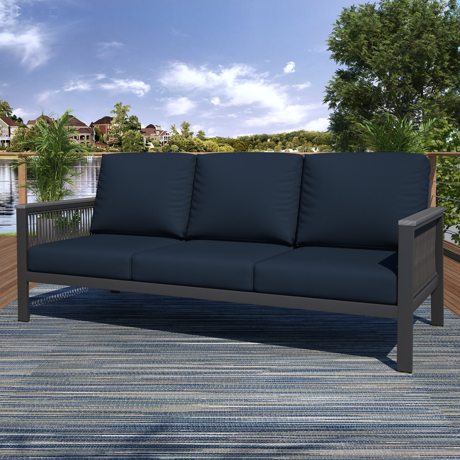 Townsend 80'' Wide Outdoor Patio Sofa with Sunbrella® Cushions, Canvas Navy Sunbrella® Canvas