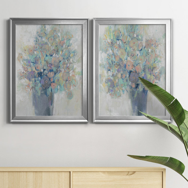 Bouquet I - ensemble de 2 impressions encadrées sur toile, Cadre argenté, H 24,5 po x l 18,5 po x P 1,25 po