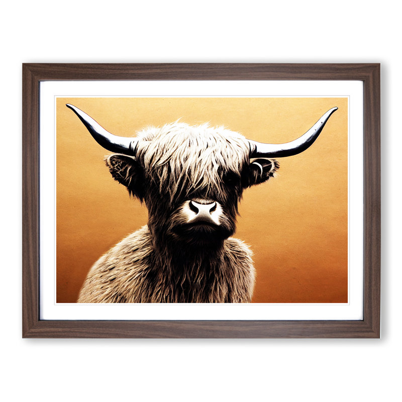Highland Cow - Single Picture Frame Print, 34cm H x 46cm W x 2cm D, Walnut