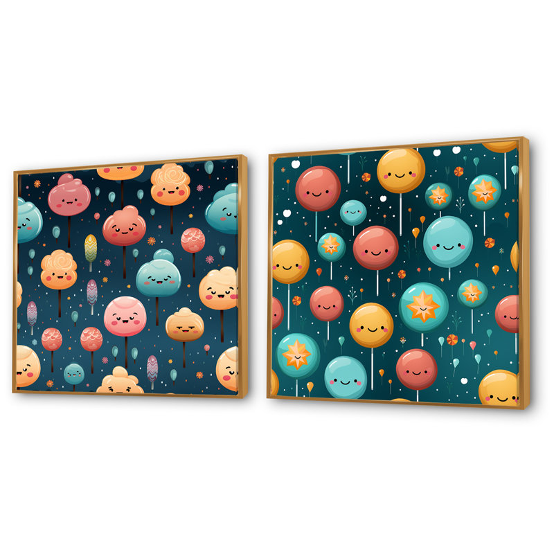 Ensemble de 2 décorations murales Lollipop Dream, Cadre flottant doré, H 16 po x l 33 po x P 1 po