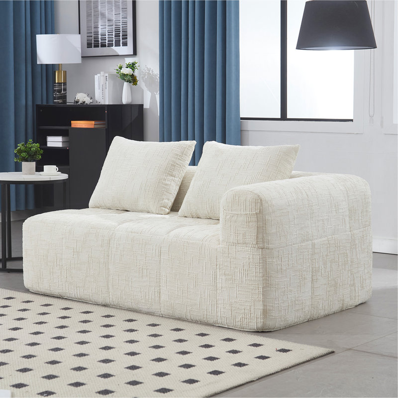 Boneless Chenille Loveseat Sofa,Minimalist Modular Couches Sleeper For Living Room Bedroom Apartment Lounge, Beige